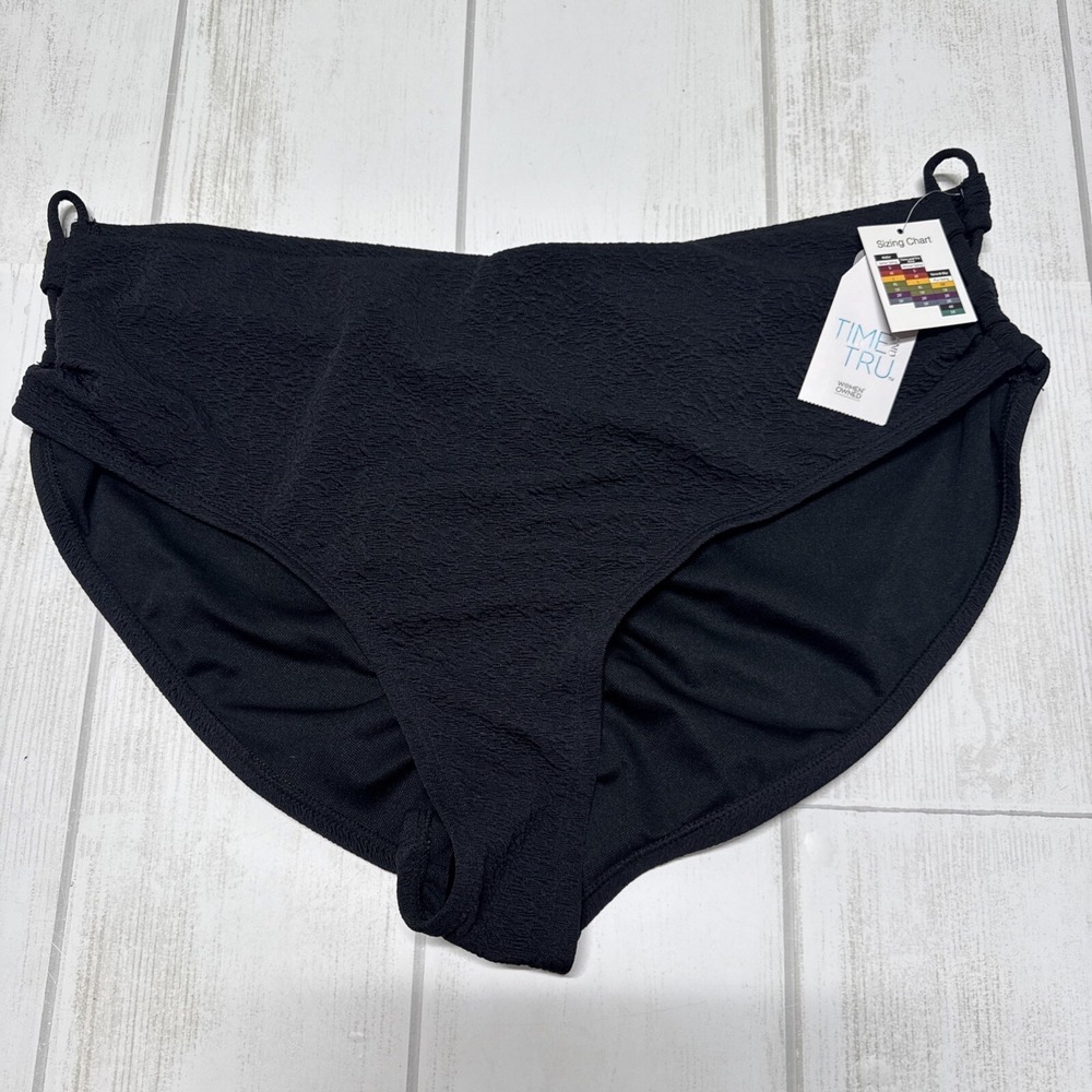 NWT Time And Tru Bikini Bottoms Size 1X (16W-18W) Black Swim Swimsuit